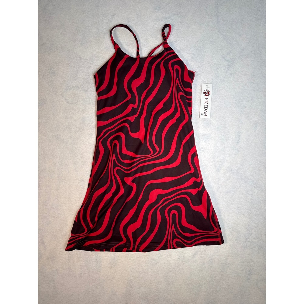 Mcedar Womens Red Black Swirl Athletic Dress Size 4 Cross Back shorts underneath